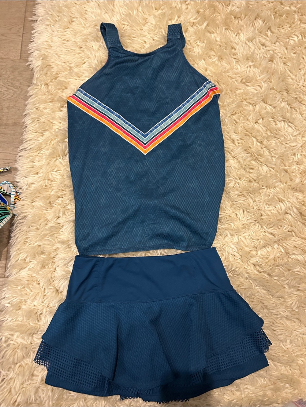 Lucky in Love blue tank Top w/ tie back and matching skirt tennis pickleball xs